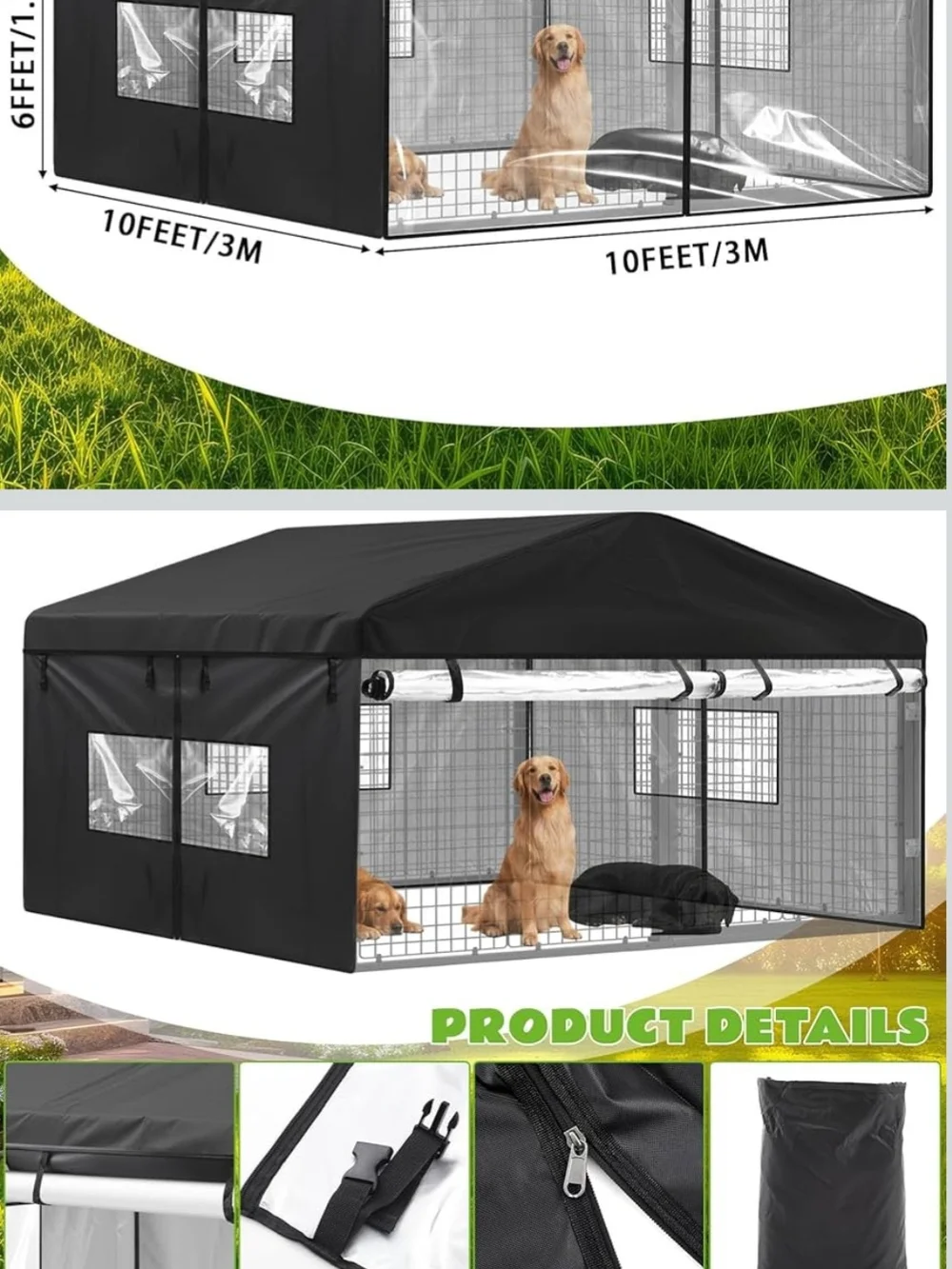 Black Outdoor Dog Kennel Canopy Cover ONLY NWT